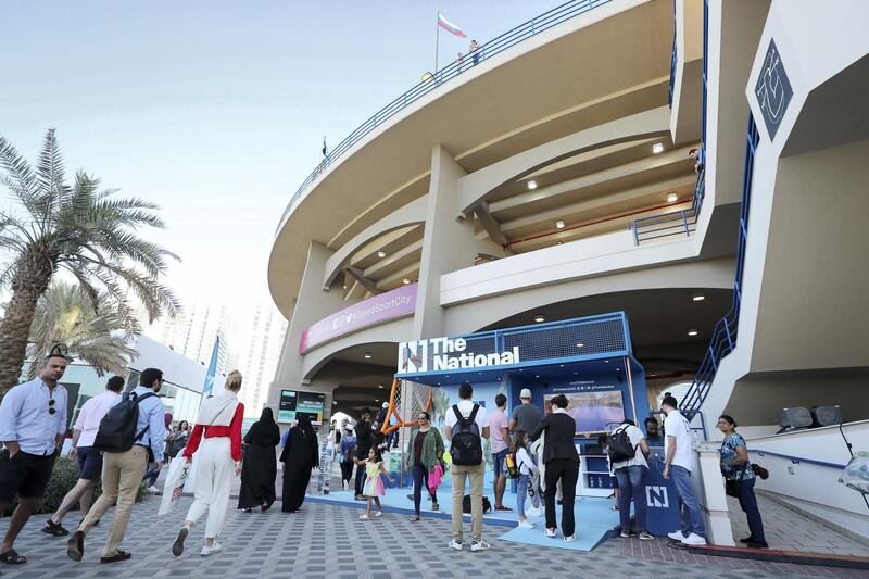 Abu Dhabi, United Arab Emirates - Reporter: Jon Turner: Tennis fans head in to watch the third place play-off between Novak Djokovic v Karen Khachanov at the Mubadala World Tennis Championship. Saturday, December 21st, 2019. Zayed Sports City, Abu Dhabi. Chris Whiteoak / The National