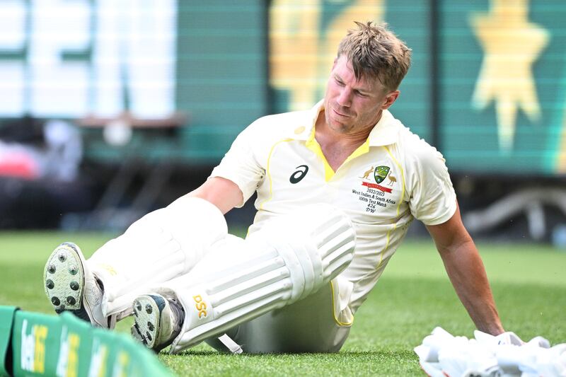 David Warner after retiring hurt after making a double century for Australia against South Africa. AFP