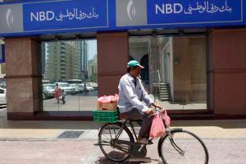 Abu Dhabi - July 27, 2009: The exterior of an NBD Bank on 4th and Electra street.  ( Philip Cheung / The National ) *** Local Caption ***  PC0005-NBD.JPG