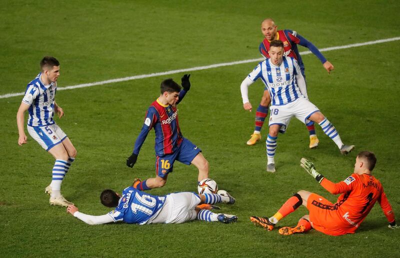 Barcelona's Pedri misses a chance in the semi-final. Reuters