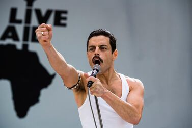 Rami Malek in a scene from Oscar nominated movie 'Bohemian Rhapsody'. AP 