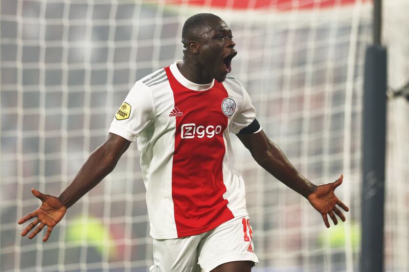 Brian Brobbey of Ajax celebrates after scoring his side's fourth goal against Heerenveen at the Johan Cruyff Arena. Getty