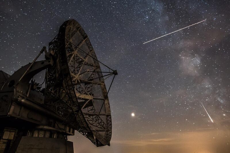 Perseid meteors streaks across the sky over the radar near the Astronomical Institute of the Academy of Science of the Czech Republic in Ondrejov, Czech Republic. EPA