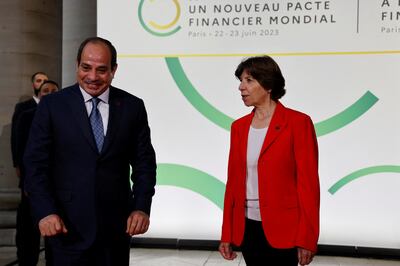 Egypt's President Abdel Fattah El Sisi meets France's Foreign Minister Catherine Colonna at the New Global Financial Pact Summit in Paris. Reuters