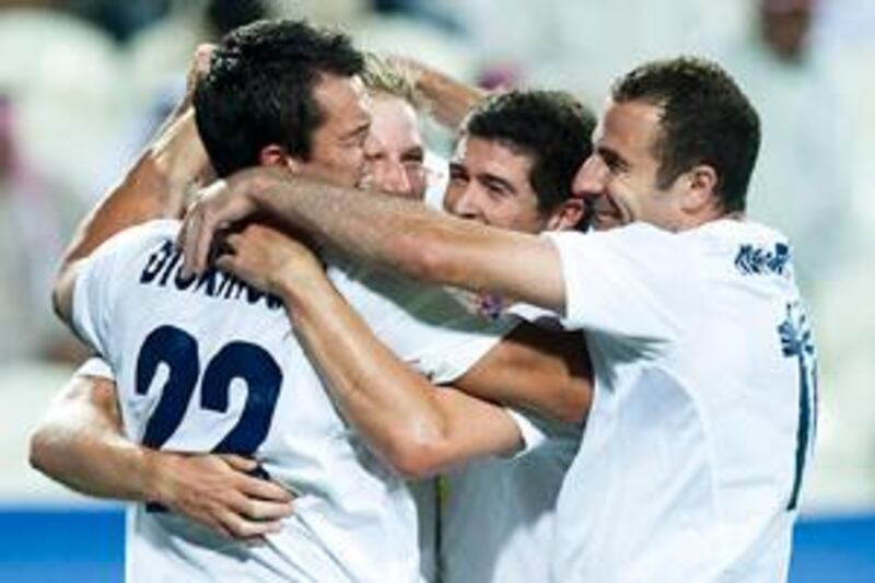 08/12/2009 - Abu Dhabi, UAE - Adam Dickinson, #22, of Auckland City, celebrates after scoring a goal.  Auckland City leads Al Ahli 1 to 0 at halftime.  

 (Andrew Henderson / The National)