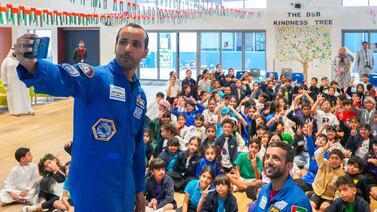 Dr Sultan Al Neyadi and Hazza Al Mansouri are on a tour of UAE schools where they are engaging with pupils about their missions in space. Photo: @Astro_Alneyadi / X