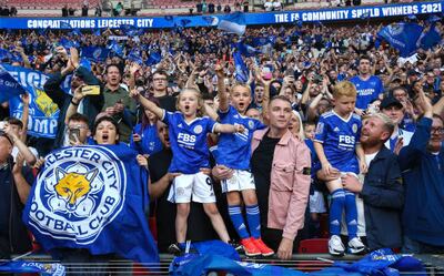 Leicester City fans celebrate their Community Shield victory at Wembley Stadium on Saturday. Getty Images