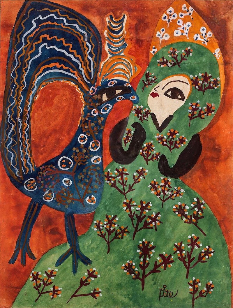 'Femme au paon' (1947) by Baya. Elmarsa Gallery, Tunis-Dubai