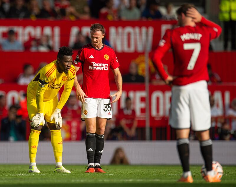Manchester United ratings. Andre Onana: 4/10 - A few nerves when he played balls forward - and with good reason - since he’s become a liability in the last month. One of several culpable for the first goal against a side with three draws and two defeats from their last five games. Tipped over from Maupay on 82 and Norgaard on 83 minutes. EPA