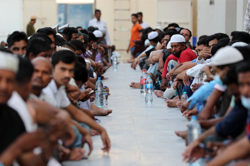Every night during Ramadan about 1,300 blue collar workers receive a free meal.