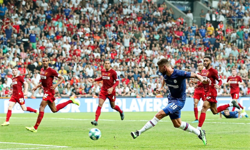Chelsea's Olivier Giroud scores in the UEFA Super Cup. EPA