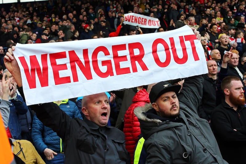 Fans protest against Arsene Wenger during the Premier League match between West Bromwich Albion and Arsenal at the Hawthorns on March 18, 2017. Tim Keeton / EPA
