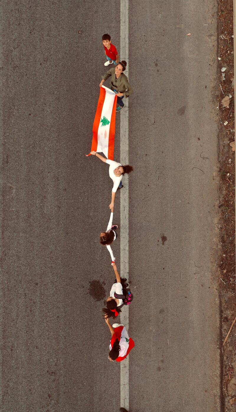 Drone images of Human Chain in Tripoli, Lebanon.  Photo by Omar Imadi