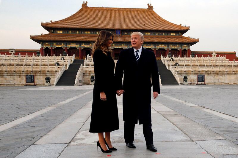 U.S. President Donald Trump and U.S. first lady Melania visit the Forbidden City in Beijing, China, November 8, 2017. REUTERS/Jonathan Ernst