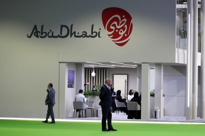 Visitors at the Abu Dhabi Stand at the Arabian Travel Market held at Dubai World Trade Centre in Dubai on May 18,2021. Pawan Singh / The National. 