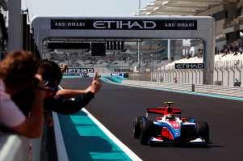 Race winner Davide Valsecchi (ITA) iSport International celebrates at the end of the race.
GP2 Asia Series, Rd 1, Race 1, Yas Marina Circuit, Abu Dhabi, UAE, Saturday 31 October 2009.

© Sutton Motorsport Images