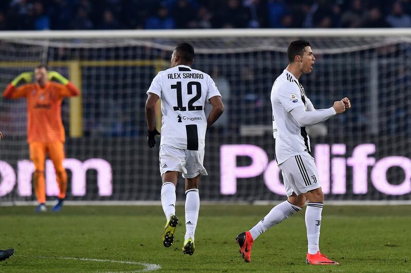 Cristiano Ronaldo of Juventus celebrates after scoring the equalizing goal (2-2) during the Serie A match between Atalanta BC and Juventus at Stadio Atleti Azzurri d'Italia in Bergamo, Italy. Getty Images