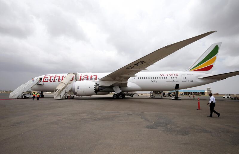 An Ethiopian Airlines plane is seen at the Asmara International Airport in Asmara, Eritrea July 18, 2018. REUTERS/Tiksa Negeri