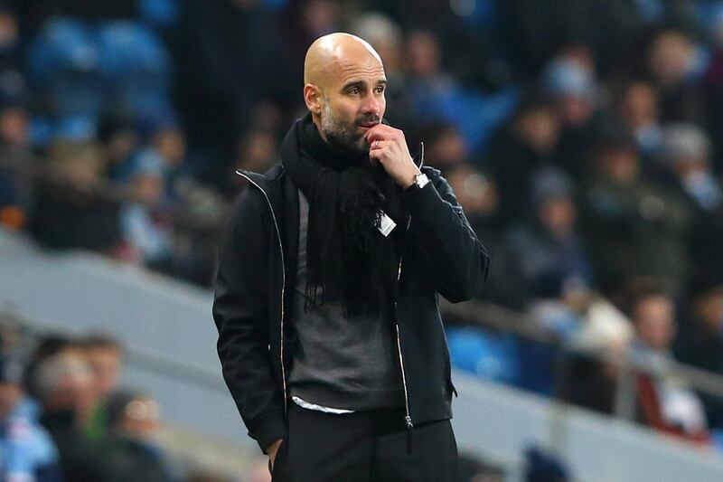 MANCHESTER, ENGLAND - JANUARY 09:  Josep Guardiola, Manager of Manchester City looks thoughtful during the Carabao Cup Semi-Final First Leg match between Manchester City and Bristol City at Etihad Stadium on January 9, 2018 in Manchester, England.  (Photo by Alex Livesey/Getty Images)