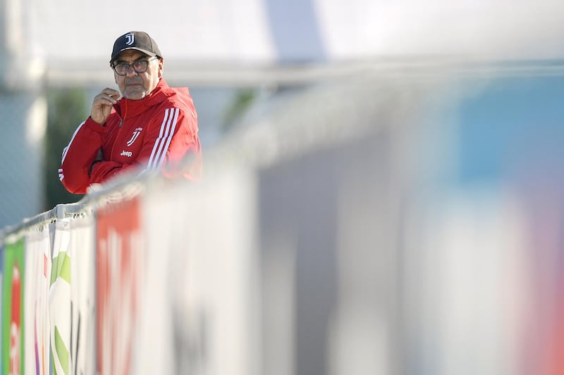 TURIN, ITALY - NOVEMBER 05: Juventus coach Maurizio Sarri during the Champions League training session at JTC on November 05, 2019 in Turin, Italy. (Photo by Daniele Badolato - Juventus FC/Juventus FC via Getty Images)