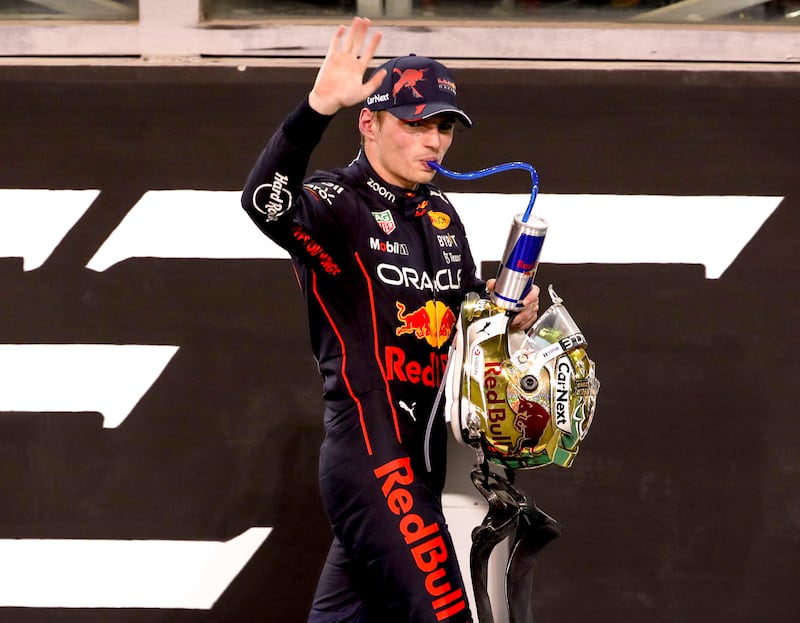 Max Verstappen celebrates victory in the Abu Dhabi Grand Prix at Yas Marina Circuit on November 20, 2022.  All pictures Victor Besa / The National