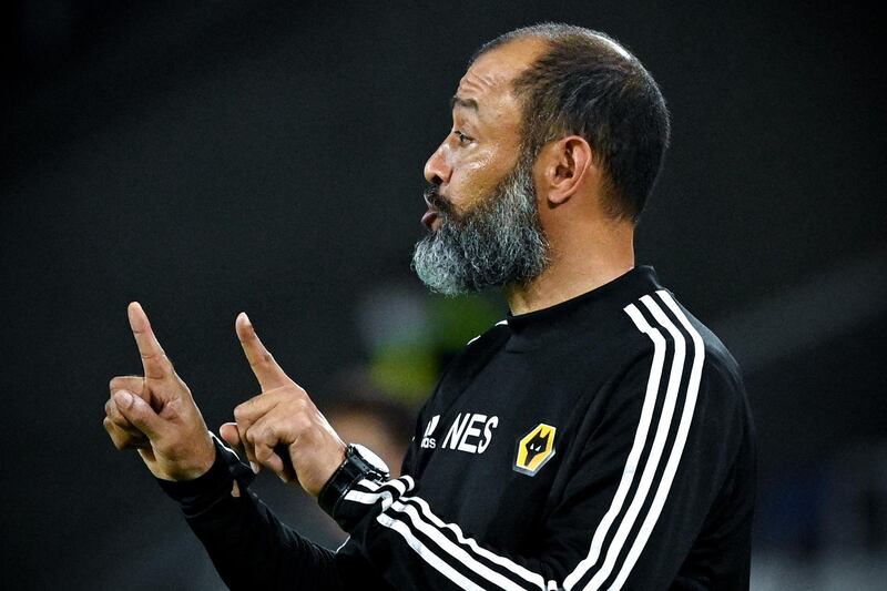 Wolves coach Nuno Espirito Santo gestures during the match. EPA