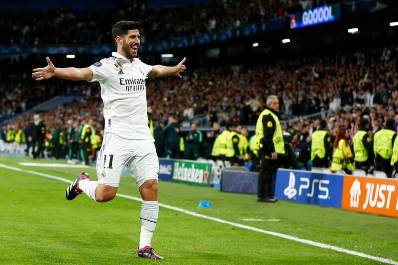 Marco Asensio of Real Madrid celebrates after scoring the second goal. Getty