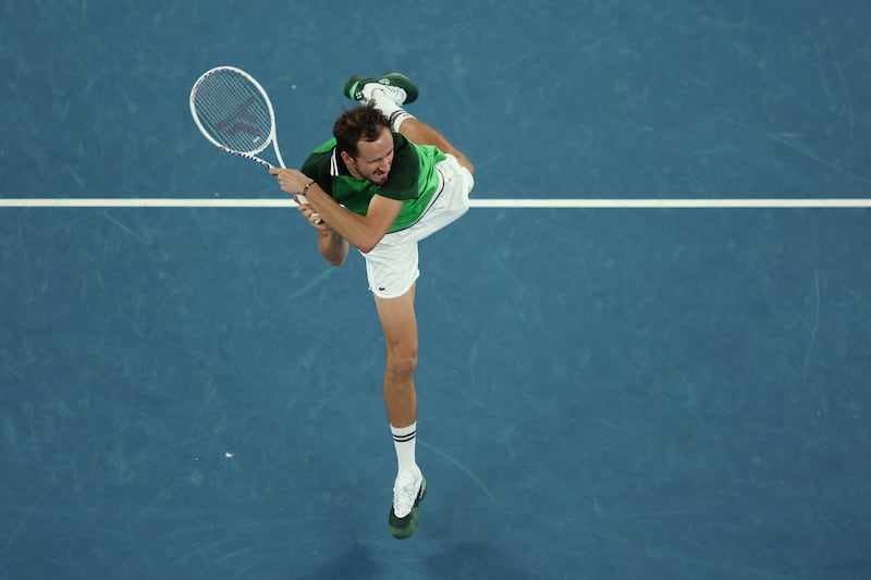Daniil Medvedev plays a backhand. Getty Images