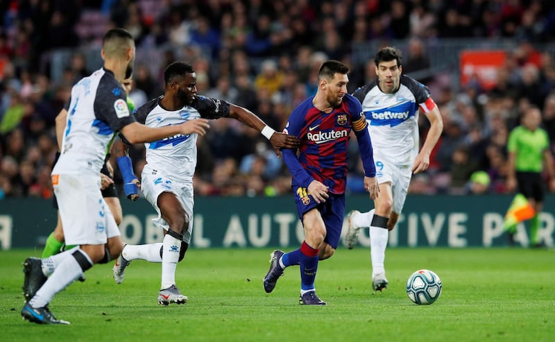 Barcelona's Lionel Messi scores the third goal and his 50th of 2019. Reuters