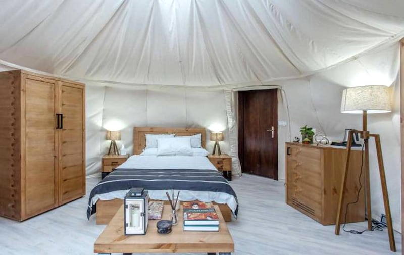 Five-star glamping is also an option with dome tents dotted throughout the Jebel Hafeet Desert Park campsite. Courtesy: DCT Abu Dhabi