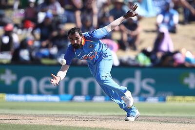 MOUNT MAUNGANUI, NEW ZEALAND - JANUARY 28: Mohammed Shami of India fields the ball during game three of the One Day International series between New Zealand and India at Bay Oval on January 28, 2019 in Mount Maunganui, New Zealand. (Photo by Phil Walter/Getty Images)