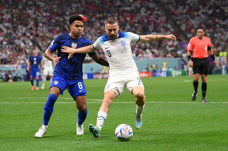 Luke Shaw 7: Two smart first half passes forward in a grim first half for England. Booked for a bad challenge on Weah. Great late free-kick in for Kane. Getty