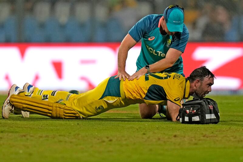 Australia's Glenn Maxwell suffered severe camps during his match-winning double ton against Afghanistan at the World Cup. AP