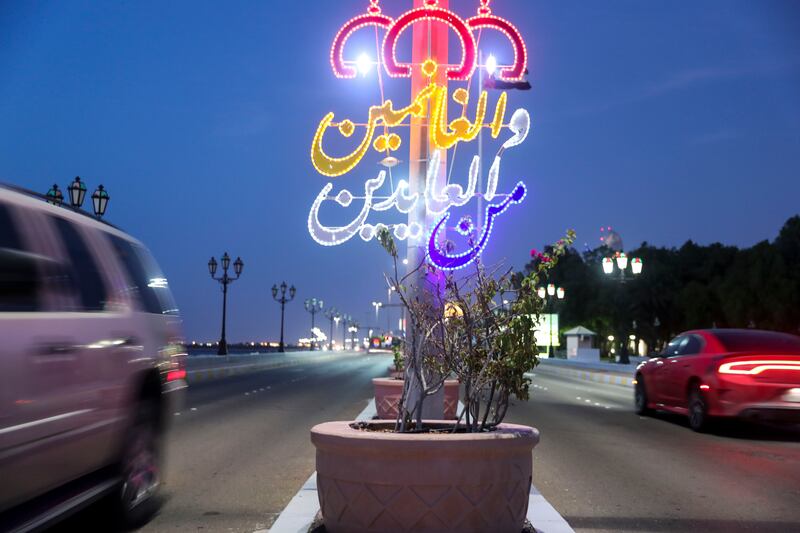 Eid Al Adha lights glow along the Corniche in Abu Dhabi.