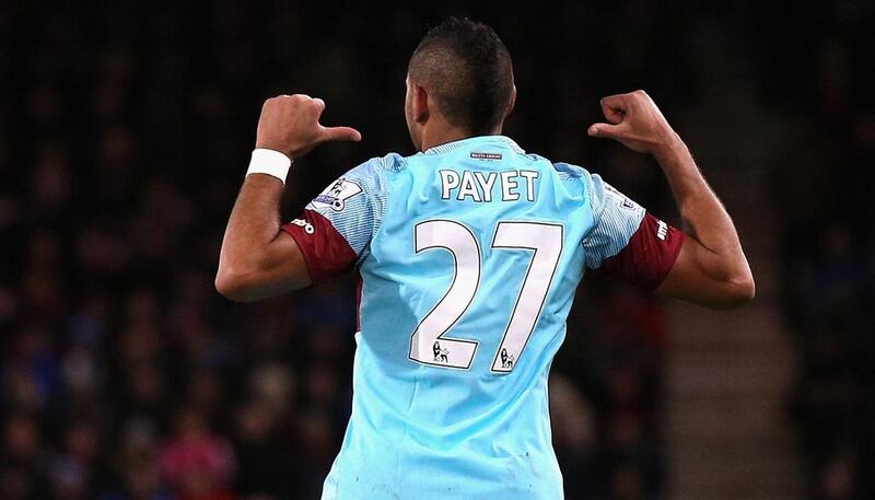 West Ham United's Dimitri Payet celebrates after scoring against Bournemouth on Tuesday night against Bournemouth in the Premier League. Ian Walton / Getty Images / January 12, 2016