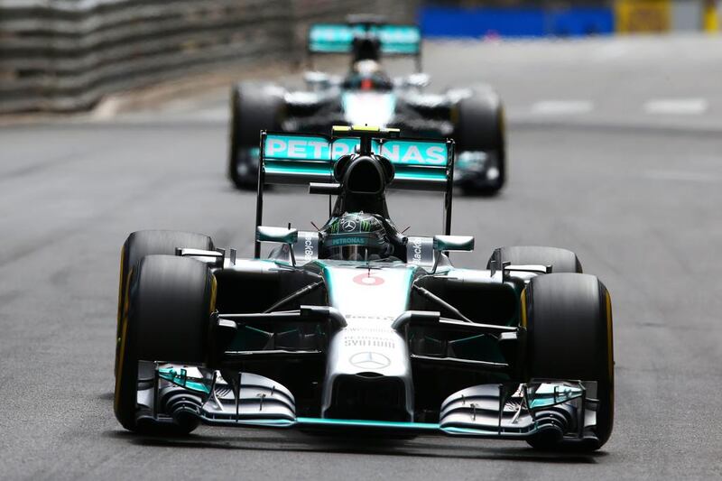Nico Rosberg of Mercedes-GP leads teammate Lewis Hamilton, also of Mercedes, during the Monaco Grand Prix on Sunday. Rosberg went on to win the race. Clive Mason / Getty Images / May 25, 2014
