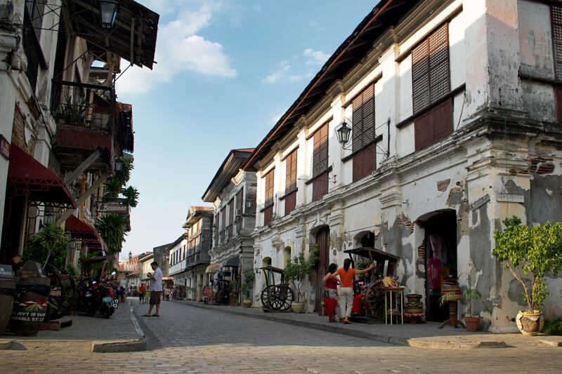 Crisologo street in Vigan during mid-afternoon. The city is famous for its cobblestone streets and Spanish colonial architecture. Getty Images
