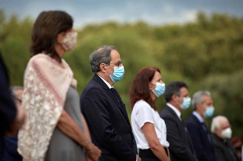 Catalan regional President, Quim Torra, attends a tribute for the 147 victims who died in Catalonia region because of the coronavirus, in Girona, Catalonia, Spain.  EPA