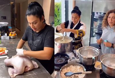 Beauty mogul Huda Kattan shared her food preparation from her Dubai home. Huda Kattan / Instagram