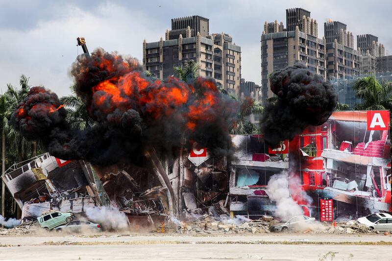 A dramatic emergency response drill for rescue teams takes place in New Taipei City. AFP