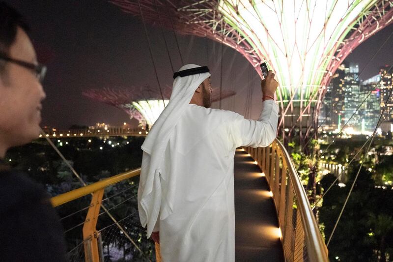 SINGAPORE, SINGAPORE - February 28, 2019: HH Sheikh Mohamed bin Zayed Al Nahyan, Crown Prince of Abu Dhabi and Deputy Supreme Commander of the UAE Armed Forces (C) tours Gardens by the Bay. 
( Ryan Carter for the Ministry of Presidential Affairs )
---