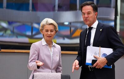 Ursula von der Leyen's decision to run for a second term at the European Commission means she is not competing with Mr Rutte for the Nato job. AP 