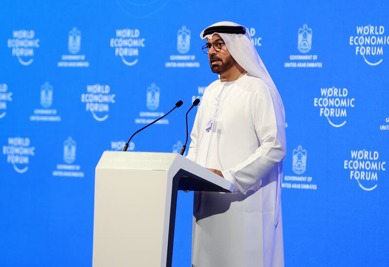 Mohammad Al Gergawi, Minister of Cabinet Affairs, at the opening of the Global Future Councils meeting in Dubai on Monday. Chris Whiteoak / The National