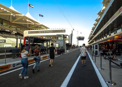 The pit lane before the Abu Dhabi Grand Prix races begin. Victor Besa / The National