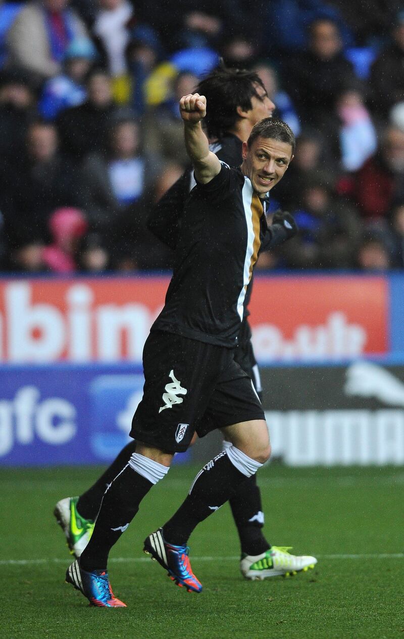 READING, ENGLAND - OCTOBER 27:  Chris Baird of Fulham celebrates scoring their second goal during the Barclays Premier League match between Reading and Fulham at Madejski Stadium on October 27, 2012 in Reading, England.  (Photo by Christopher Lee/Getty Images) *** Local Caption ***  154833251.jpg