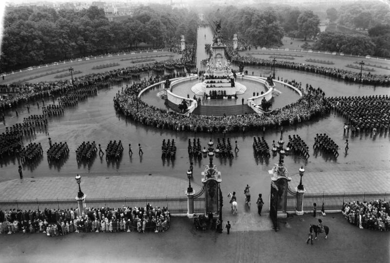 Trooping the Colour outside Buckingham Palace in 1958