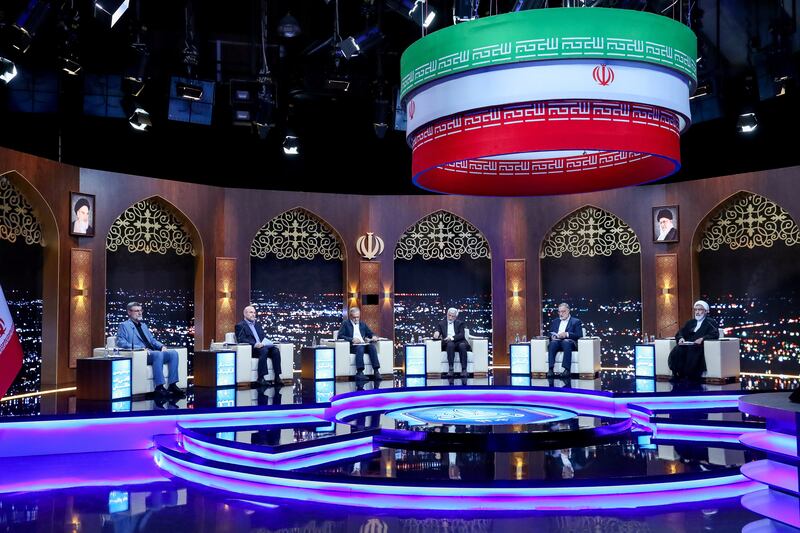 Iran's six presidential candidates take place in the first televised debate ahead of the June 28 elections. EPA