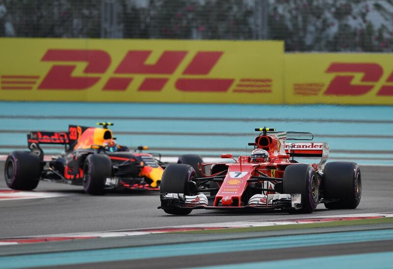 Ferrari driver Kimi Raikkonen steers his car followed by Red Bull's Max Verstappen. Andrej Isakovic / AFP