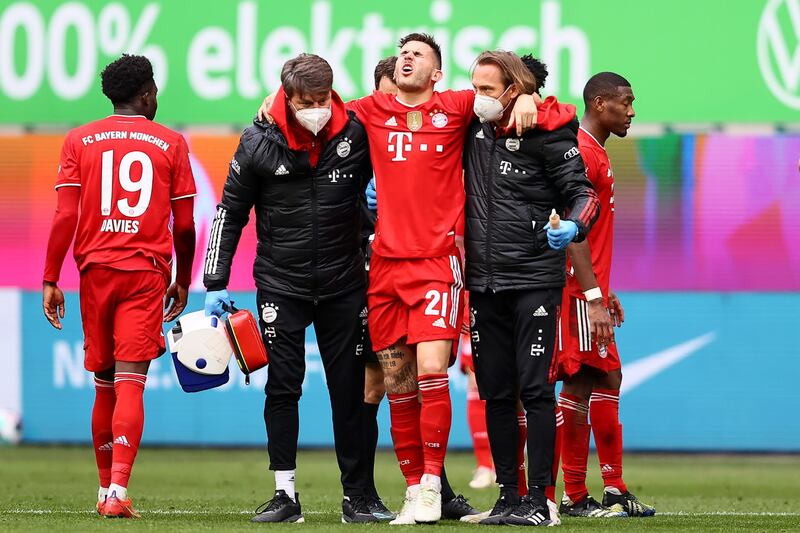 Bayern's Lucas Hernandez after picking up an injury. EPA