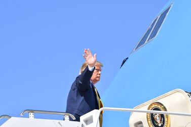 US President Donald Trump boards Air Force One as he departs from Mountain View, California on September 17, 2019. AFP 
